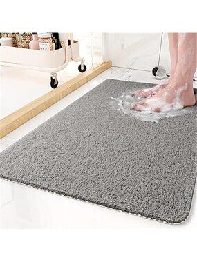 Non Slip Shower Mat Loofah Bath Rug PVC Drain Hole Anti Slip Bathroom Grey 17x30